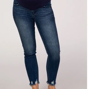 PinkBlush Blue Distressed Cropped Maternity Jeans